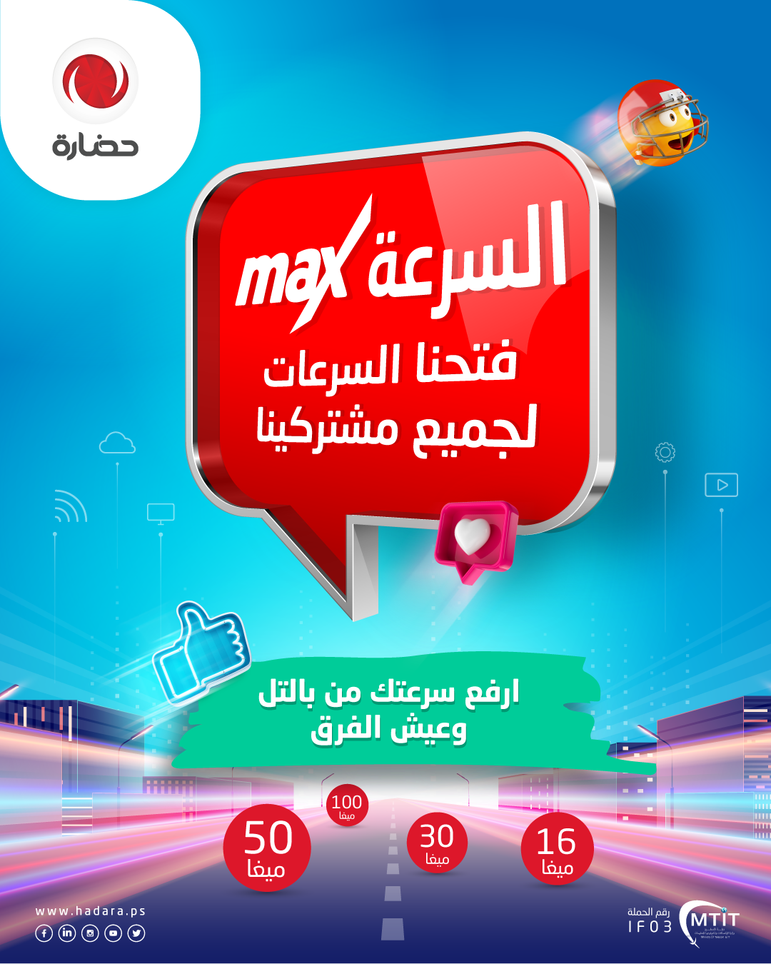 شركة حضارة  تفتح السرعة لجميع المشتركين الحاليين مجانًا   وتطلق حملة  " السرعة مــاكـــــــــــــس"