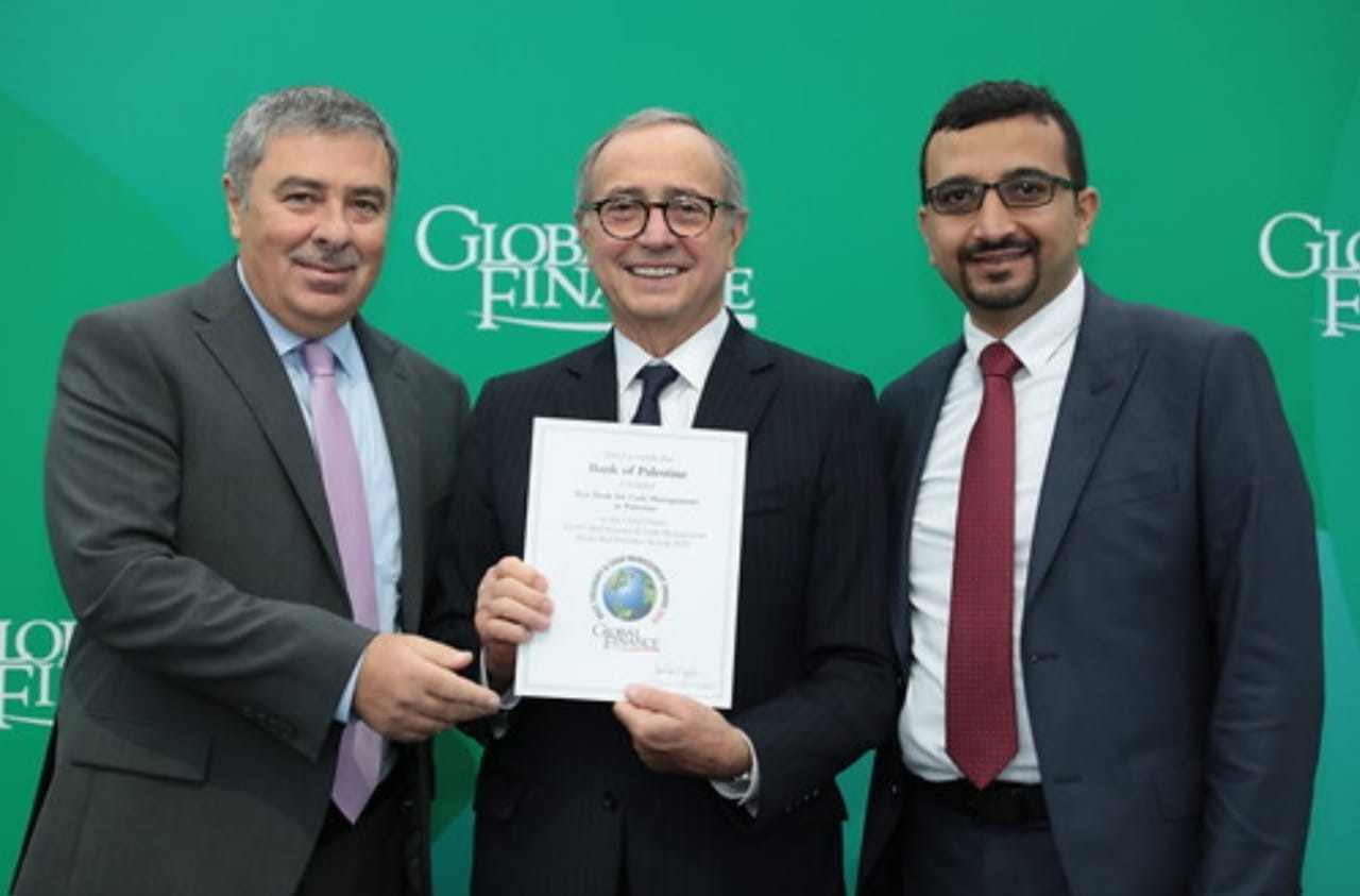 بنك فلسطين يحصل على جائزة أفضل بنك في فلسطين مجال الخزينة وإدارة النقد من مجلةGlobal Finance العالمية للعام 2019